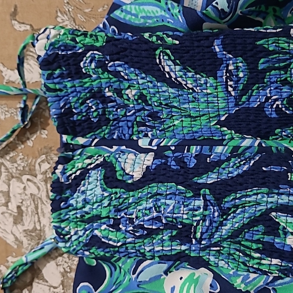Lilly Pulitzer Blue Green Nila Jumpsuit with striped  fabric tie belt wide leg - Picture 15 of 16